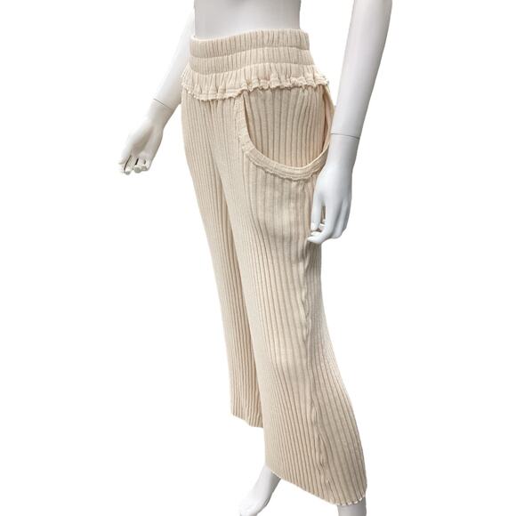 Free People Pants Women’s Size XS/ S Stretchy Ribbed Soft Side Pockets Ivory - Picture 2 of 5
